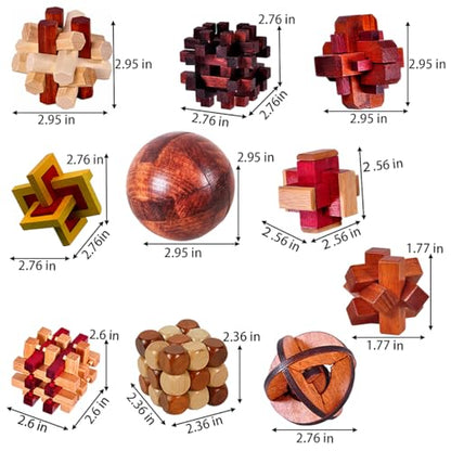 18 Pack Large Wooden Brain Teaser Puzzles Wooden Burr Puzzles Brain Teaser Puzzle with Gift Packing Box Magic Puzzle Games Toys Stocking Stuffers Party Favors for Kids and Adults (Classical Wood) - style: Classical Wood