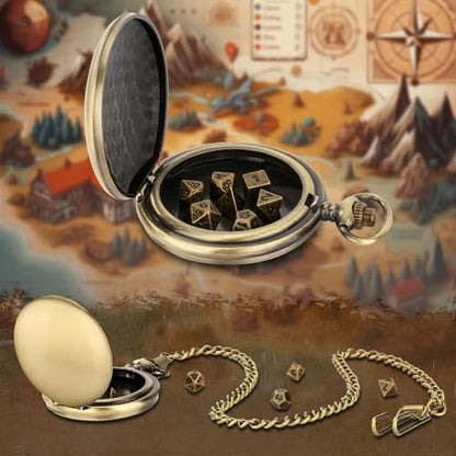 Mini DND Dice Set with Smooth Pocket Watch Shell Case, 7pcs Polyhedral Metal D&D Dice Set, D&D Gifts with Gift Box, Role Playing Board Games DND Accessories - color: Bronze