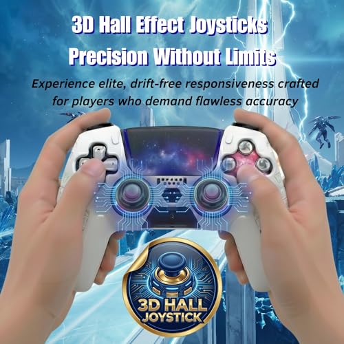 NexoGame Wireless Controller for PS5 with 3D Hall Effect Joysticks, Bluetooth 5.0 Gamepad with Motion Control, Dual Vibration, USB C Rechargeable Design, Compatible with PS5 Console and Windows PC Gaming (Galaxy White) - color: Galaxy White