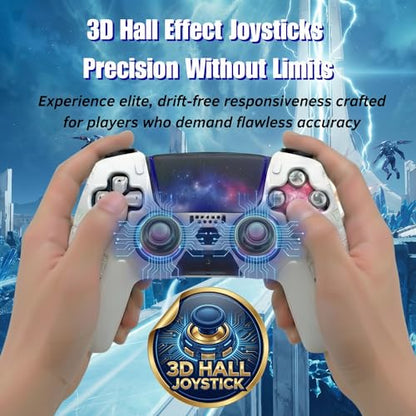 NexoGame Wireless Controller for PS5 with 3D Hall Effect Joysticks, Bluetooth 5.0 Gamepad with Motion Control, Dual Vibration, USB C Rechargeable Design, Compatible with PS5 Console and Windows PC Gaming (Galaxy White) - color: Galaxy White