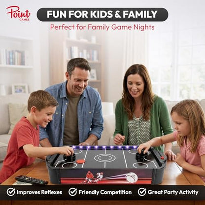 Air Hockey Game with LED Lights, Portable Tabletop Air Hockey Game & Gift for Kids & Family Fun, Air Hockey Table Game with 2 Pushers 2 Pucks, Compact Arcade Style Indoor Sports Toy for Home