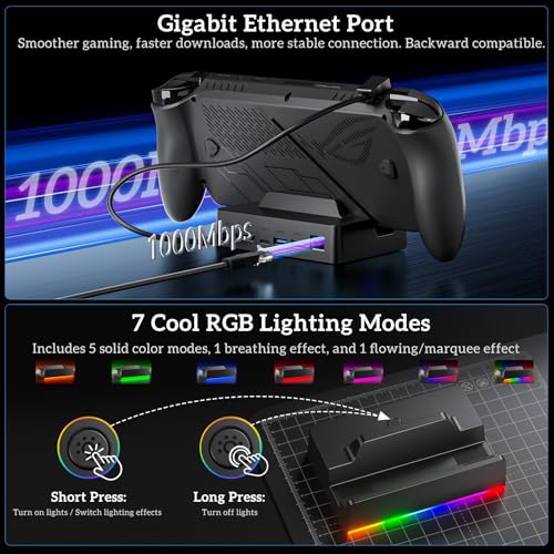 Docking Station for ROG Xbox Ally X, Steam Deck & Legion Go | TanReginal 6-in-1 Dock for ROG Ally with 4K@120Hz HDMI, Gigabit Ethernet, 100W PD Charging, Dual USB 3.2 Ports, RGB Lighting