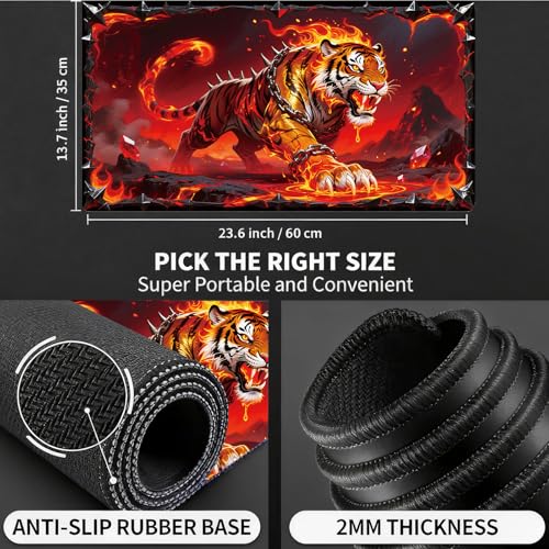 for MTG Playmat, for TCG Play Mat, 24 x 14 inches, Magic Game Card Mat Commander Playmat,Trading Card Inked Game Mat,Battle Game Rubber Non-Slip Mat - Tiger - color: Tiger