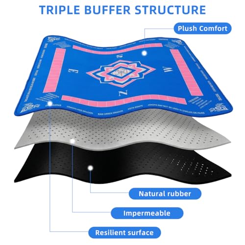 PRETYZOOM 33x33 Inch Mahjong Mat with Drawstring Bag for American Chinese Board Games with Rules, Thick Rubber Non-Slip Square Table Cover, Portable Noise Reduction Edge Stitched Pad, Navy Blue
