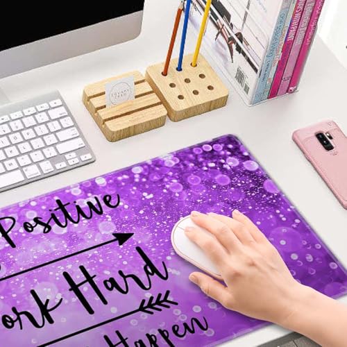 Large Gaming Mouse Pad with Stitched Edges, Inspirational Quotes Desk Mat, Extended Keyboard Pad, Non-Slip Rubber Base Desk Pad, 31.5X11.8 inch Stay Positive Work Hard and Make It Happen - color: Inspirational Quotes