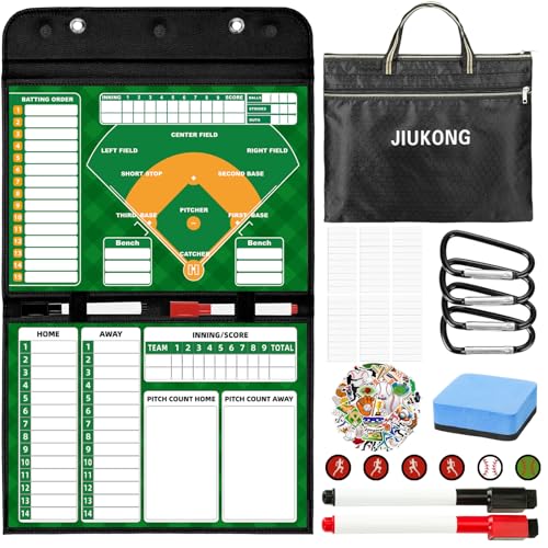 Magnetic Baseball Lineup Board for Dugout, 60 Magnets Coaching Clipboard with Dry Erase & Waterproof Bag – Dugout Organizer for Youth Baseball & Softball Coaches - style: Baseball