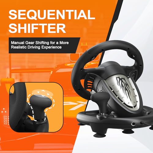 PXN V3 Pro Gaming Steering Wheel with Pedals | Dual Motor Vibration Feedback, Beginner Sim Racing Wheel for PC, PS4, Xbox Series S, Xbox Series X, Xbox One and Switch - color: Black