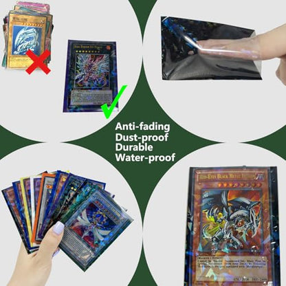100 Count Black Card Sleeves for Trading Cards, Perfect Fit Shiny MTG Card Sleeves, Holographic Card Sleeve Fit for Magic, Photocard, TCG, Baseball/Sports Cards, Yugioh Card, Game Card 66 * 91 mm - color: Black