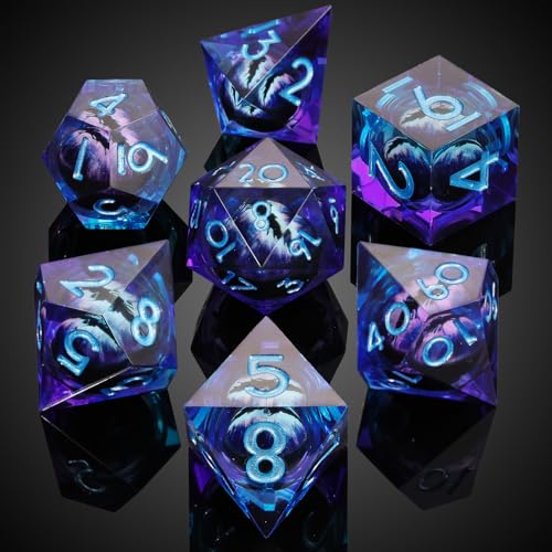 MoKo Liquid Core DND Dice Set 7PCS, Blue | Sharp Edge Resin Polyhedral, D20 D12 D10 D8 D6 D4 D%, Gift Box Included, Compatible with Dungeons and Dragons RPG - color: 1 - Blue