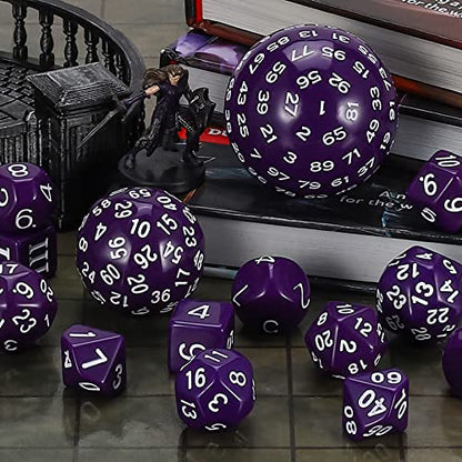 CiaraQ DND Polyhedral Dice Set (15pcs) D4-D100 Game Dice with Dice Bag | Acrylic Role Playing Dice for Dungeons and Dragons MTG Table Games (Purple & White) - color: Purple & White