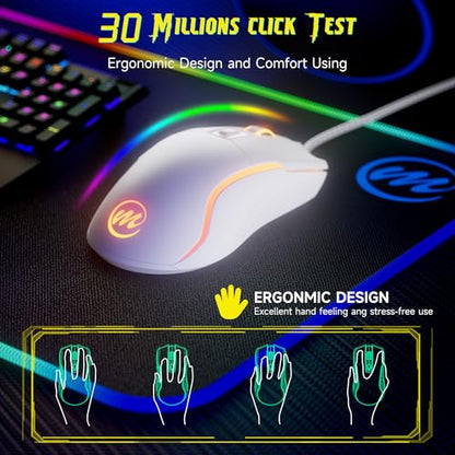 memzuoix Wired Gaming Mouse with RGB - 6 Adjustable DPI up to 12800, 6 Buttons, 12 Lighting Modes, Ergonomic Design with Anti-Slip Rubber Wheel, 5.6ft Braided Cable for PC/Mac/Windows - White - color: White