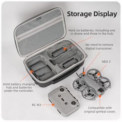 Carrying Case for DJI Neo 2 Fly More Combo Accessories, Portable Travel Shoulder Bag for DJI Neo 2 Drone, RC-N3 Remote Controller and Intelligent Flight Battery
