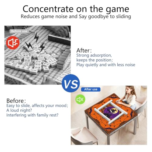Orange Halloween Mahjong Mat for Table, 31.5*31.5in Anti Slip Mahjong Table Cover, Noise Reduction, Neoprene Mah jongg Mat with Carrying Bag & 3 Dices, Witch Scary Holiday Poker Board Tile Games Mats - color: Halloween01