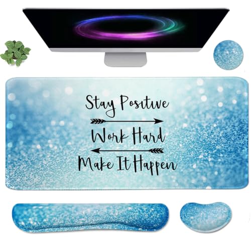 4-in-1 Large Gaming Mouse Pad, Keyboard Wrist Rest Pad & Wrist Support Mousepad Set, Extended Desk Pad Waterproof Desk Mat for Home Office Study Game - Stay Positive - color: Stay Positive