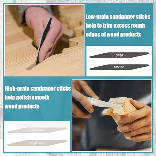 Honoson 20 Pcs Sanding Sticks for Plastic Models 3D Print Polishing Sticks Assorted Metal and Wood Sanding Tools Accessory for Model Craft Amateur Beginner(Low Grits and High Grits,Double Angle Shape) - style: Double Angle Shape