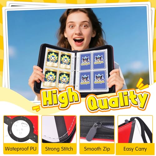 Card Binder, 4-Pocket Design, 400-Card Capacity with 5 Top loaders | Large Capacity, Waterproof PU cover,Custom ,Page Order Design,zipper closure,clear PP pages - color: Classic, size: 4-Pocket