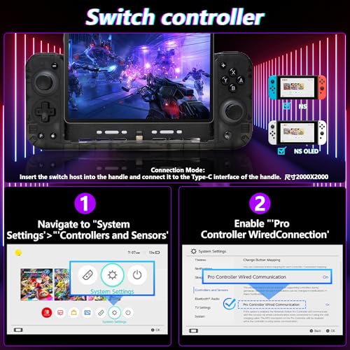 SZYUYU Switch Controller for Nintendo Switch/OLED, Full-Size Grip Ergonomic Handheld Mode Controller, Switch Pro Controller One-Piece Joypad with 8 Color RGB Lights/Programming/Cable