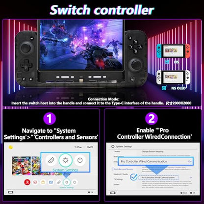 SZYUYU Switch Controller for Nintendo Switch/OLED, Full-Size Grip Ergonomic Handheld Mode Controller, Switch Pro Controller One-Piece Joypad with 8 Color RGB Lights/Programming/Cable