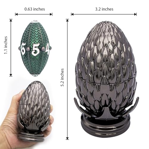 ARUOHHA DND Metal Dice Black Green Dragon Egg Dice with Rotating Dragon Egg Shell, Role Playing Game RPG Polyhedral D and D Dice Set D20 D12 D10 D8 D6 D4 - color: Black Green