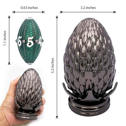 ARUOHHA DND Metal Dice Black Green Dragon Egg Dice with Rotating Dragon Egg Shell, Role Playing Game RPG Polyhedral D and D Dice Set D20 D12 D10 D8 D6 D4 - color: Black Green