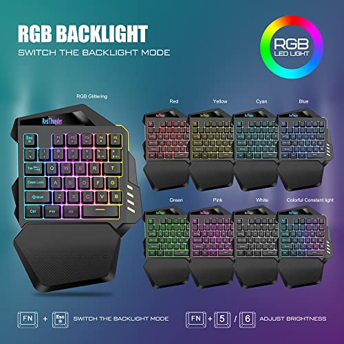 RedThunder Wireless One-Handed Gaming Keyboard, 2.4Ghz RGB Backlit Mini Gaming Keypad, Rechargeable 2000mAh Battery for PC Gamer