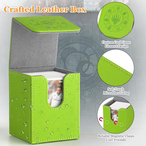 Arkeiliy Card Deck Box, 110+ Storage MTG Deck Box with 50 Pcs Card Sleeve, Collectible Trading Card Cases for Magic Commander and More (Grass) - color: Grass
