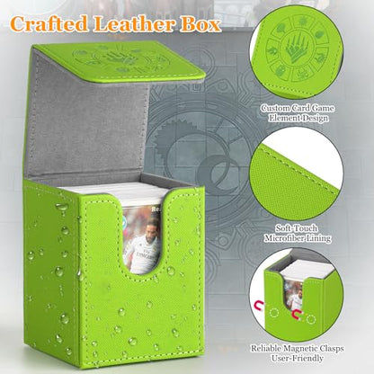 Arkeiliy Card Deck Box, 110+ Storage MTG Deck Box with 50 Pcs Card Sleeve, Collectible Trading Card Cases for Magic Commander and More (Grass) - color: Grass