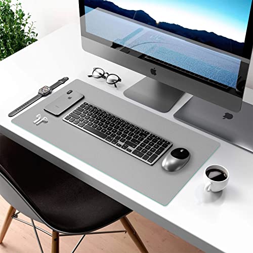 Aothia Double-Sided PU Leather Desk Pad - Non-Slip Large Mouse Pad & Desk Mat for Office, Home - Waterproof, Easy to Clean, Durable Dual-Sided Surface (23.6"x13.7", Grey) - color: Grey, size: 23.6" x 13.7"