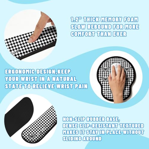 Gothic Butterfly Desk Mat Set Harlequin Black White Large Mouse Pad with Wrist 4in1 Desk Mat for Desktop Ergonomic Keyboard Wrist Support Anti-Slip Computer Ergonomic Mouse Pad Home Office Gaming - color: Gothic Butterfly