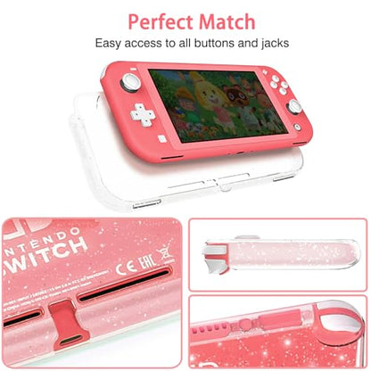 TIKOdirect Carrying Case for Nintendo Switch lite, Shockproof Portable Travel Bag with Glitter Galaxy cover, Screen Protectors and Cute Leaf Thumb Grips Caps, Animal Crossing Pink - color: Animal Crossing Pink