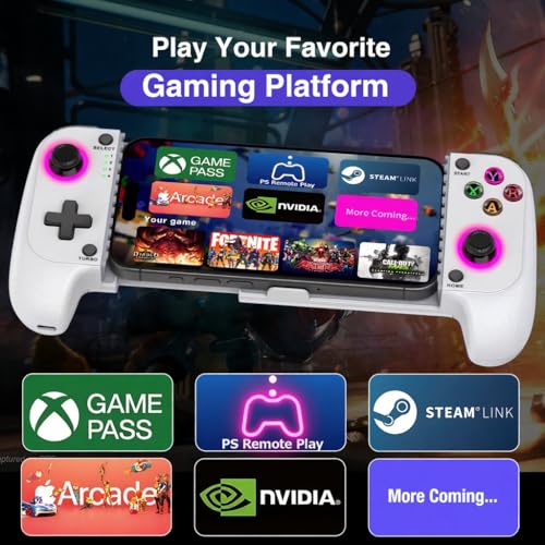 NealGamefy Phone Controller for iPhone/Android - Mobile Gaming Controller with Hall Effect Joystick, Phone Case Support, Turbo Function, Dual Vibration- Phone Controller Compatible with More Games - color: White