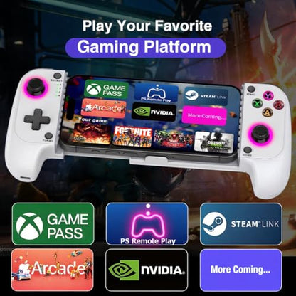 NealGamefy Phone Controller for iPhone/Android - Mobile Gaming Controller with Hall Effect Joystick, Phone Case Support, Turbo Function, Dual Vibration- Phone Controller Compatible with More Games - color: White