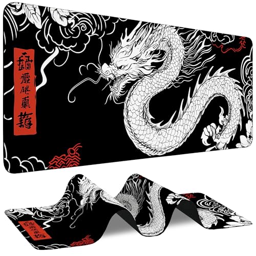 Large Mouse Pad Black and White Japanese Dragon Waterproof Extra Large Mousepad with Stitched Edges Non-Slip Rubber Base Computer Protector Desk Pad for School Office Home 35.4"X 15.7" - color: Fantasy Castle Night