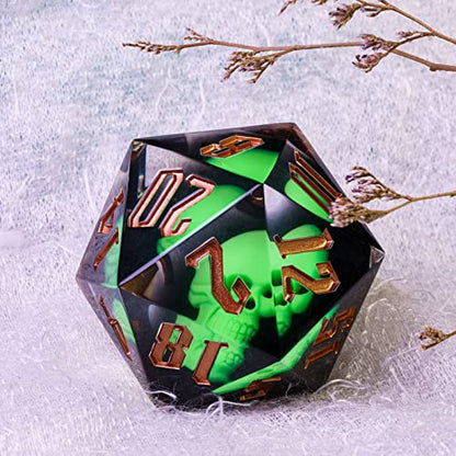 Cusdie Large D20 Dice 55mm with Sharp Edges, D&D 20 Sided Dice, Handmade DND Giant D20 for RPG, Table Games(Green Skull) - color: Green Skull