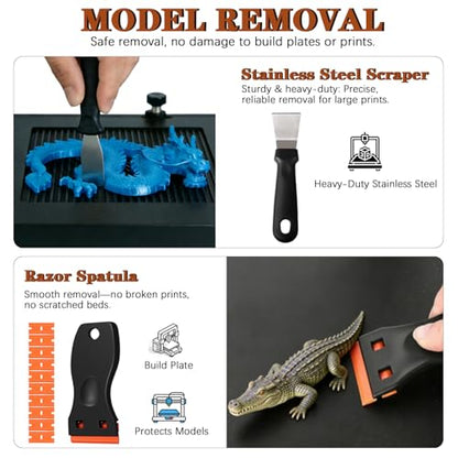 66Pcs 3D Printer Tools Kit with Storage Case, All-in-One Accessories for FDM/SLA Printers - Deburring Tool, Scrapers, Metal Files, Brushes, Hand Drill, Tweezers & More, for Bambu Lab, Ender 3, Kobra