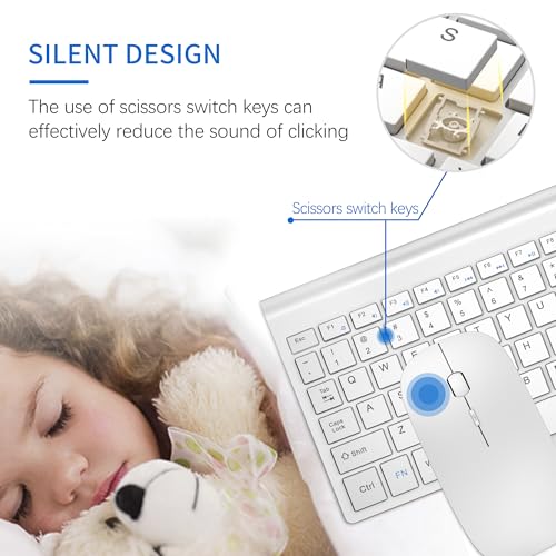 Wireless Keyboard and Mouse Ultra Slim Combo, TopMate 2.4G Silent Compact USB 2400DPI Mouse and Scissor Switch Keyboard Set with Cover, Batteries Included, for PC/Laptop/Windows/Mac - Matte White - color: Matte White