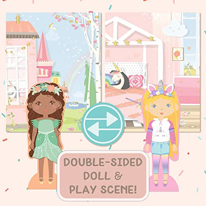 Story Magic Wooden Dress-Up Doll by Horizon Group USA, Dress Up Magnetic Wood Double Sided Doll, Over 40 Outfit and Accessory Pieces, Creative Pretend Play, Perfect for Ages 4+ - style: Rustic