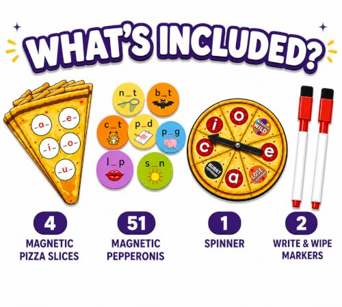 CVC Words on Pepperoni - Learn to Read & Write, Magnetic Phonics Games | Preschool Kindergarten Learning, Write-Wipe Activity, Classroom & Homeschool Supplies, Speech Therapy Ages 3+ - size: CVC Word Game