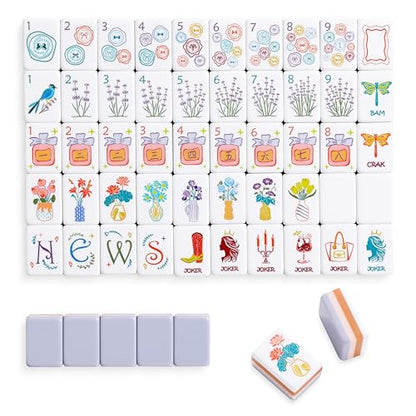 American Mahjong Tile Set,160 Light Purple Acrylic (4-Layer) Engraved Mahjong Tiles, Mahjong Tile Bag and Mahjong Accessories for Mahjong Beginner