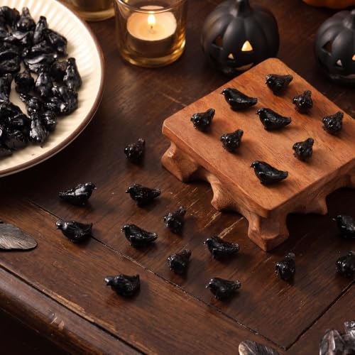 Weysat 150 Pcs Mini Halloween Crow Figurines Miniature Resin Spooky Realistic Black Raven Tiny Halloween Miniatures for Spooky Tiered Tray Decor Vase Filler Home Shelf Centerpieces Party Favors - style: Crow