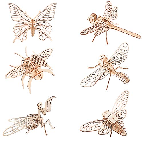 3D Wooden Insect Puzzle - 6 Piece Set Insect Animal Skeleton Assembly Model Puzzle - DIY Wooden Crafts 3D Puzzle - Wood STEM Gifts for Adults & Teens Birthday Gifts Christmas - style: Insect 6 model