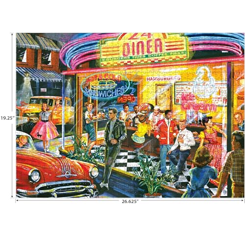 RoseArt - Back to The Past - in and Out Diner - 1000 Piece Jigsaw Puzzle for Adults - style: In and Out Diner