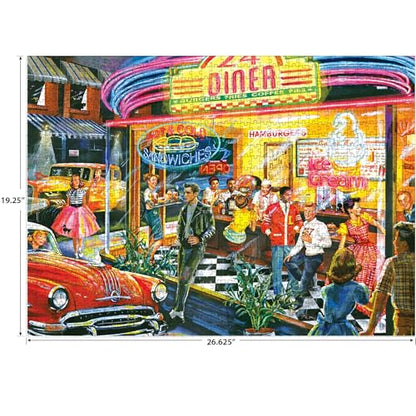 RoseArt - Back to The Past - in and Out Diner - 1000 Piece Jigsaw Puzzle for Adults - style: In and Out Diner