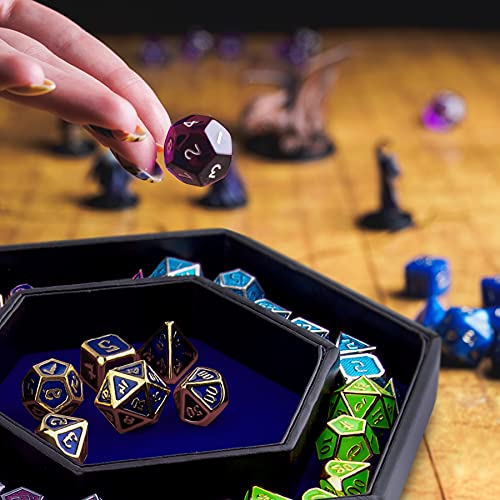 SIQUK Dice Tray with Lid Hexagon Dice Rolling Tray Dice Holder for Dice Games Like RPG, DND and Other Table Games, Blue - color: Blue