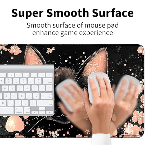 Cute Pink and Black Cat for MTG & TCG Playmat Mouse Pad,BFDHGQZC 24" x 14" Game Mat for MTG/RPG/CCG Trading Card Game Playmats Table Mat Perfect for Card Games Video Games Computer Office - color: Cute Pink and Black Cat
