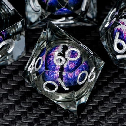 ARUOHHA DND Resin Dice Dragon Eye Dice Liquid Core Purple Sharp Edged Dice Set with Gift Box, Dungeons Polyhedral D and D Dice Set Compatible with D&D Role Playing Game D20 D12 D10 D8 D6 - color: Ly02-purple Black