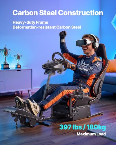 VEVOR Racing Wheel Stand, Heavy-Duty Simulator Cockpit Steering Wheel Stand, Fit Logitech G25, G27, G29, G920, G923, Thrustmaster T300RS, TX F458, T500RS, T3PA-PRO (F1/GT) and CSR Pedals - size: Single-Track Arm Cockpit