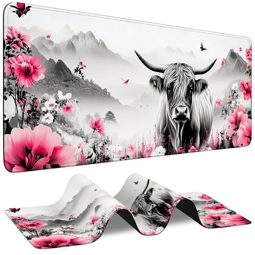Large Mouse Pad Highland Cow Blossom Floral Waterproof Extra Large Mousepad with Stitched Edges Non-Slip Rubber Base Computer Protector Desk Pad for School Office Home 35.4"X 15.7" - color: Red Maple Trees