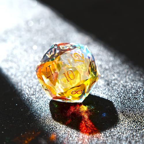 1PCS Multifaceted Glass D20 DND Dice - 28mm 20 Sided Gem D&D Dice for Dungeons and Dragons, RPG, Roleplaying Games MTG Table Games, Handmade Polyhedral Dice(Glass Rainbow) - color: Multifaceted D20 Glass- Rainbow