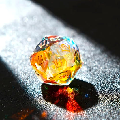 1PCS Multifaceted Glass D20 DND Dice - 28mm 20 Sided Gem D&D Dice for Dungeons and Dragons, RPG, Roleplaying Games MTG Table Games, Handmade Polyhedral Dice(Glass Rainbow) - color: Multifaceted D20 Glass- Rainbow
